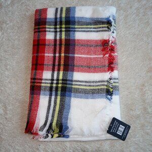 Very Soft Blanket Scarf, 55" x 55", White, Red, Blue, Yellow, Plaid NWT